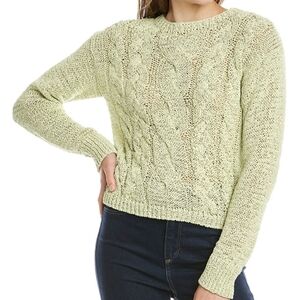 VINCE Textured Cable Cotton Blend Crewneck Sweater in Light Green XS